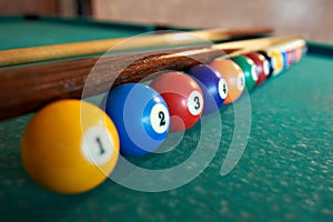 Billiard balls on green table