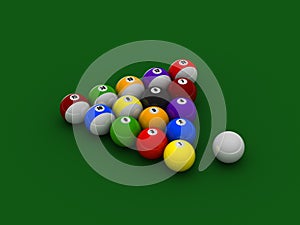 Billiard balls on pool cloth