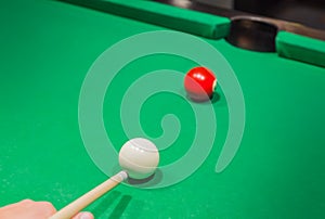 Billiard balls on pool green table