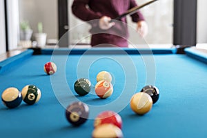 Billiard balls on a pool table