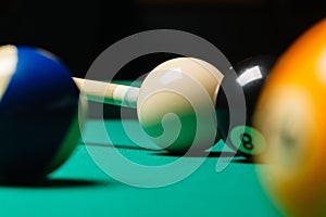 Billiard balls in a pool table