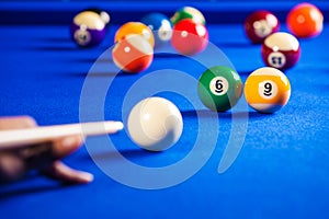 Billiard balls in a pool table