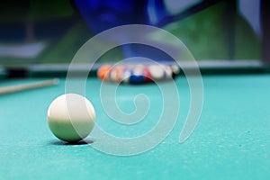 Billiard balls in a pool table