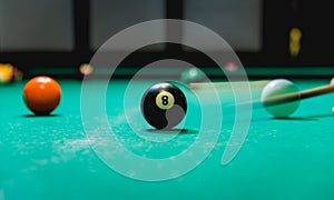 Billiard balls in a pool table. Background