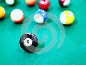 Billiard Balls on a pool table, Eight ball
