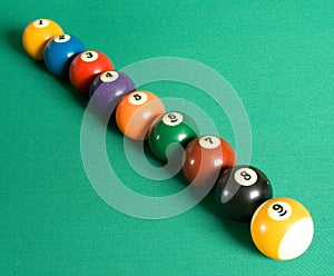 Billiard balls in row