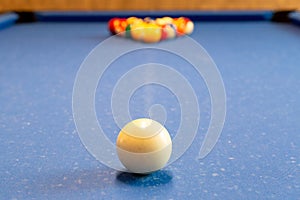Billiard balls on the snooker table selected focus.