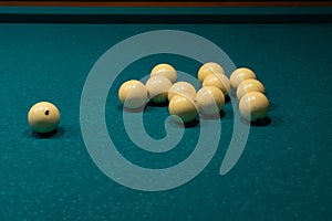 billiard balls on a table with green cloth, leisure activities, sports