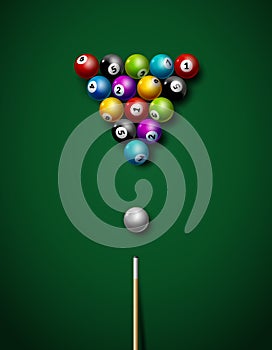 Billiard balls on table vector. Billiard game sport competition leisure illustration