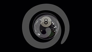 Billiard Black ball number 8 is spinning in loop animation with alpha channel