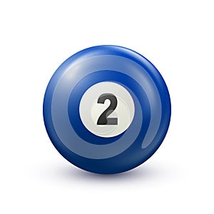 Billiard,blue pool ball with number 2.Snooker or lottery ball on white background.Vector illustration