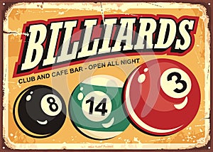 Billiard club and cafe bar retro sign idea photo