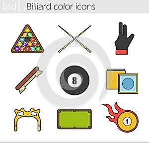 Billiard color icons set