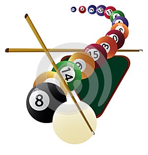 Billiard cue and pool balls