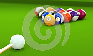 Billiard cue and pool balls