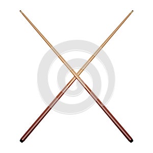 Billiard cues isolated on white background.