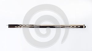 Billiard cues on a white background. Parts of a billiard cue close-up. Live photos of a billiard cue