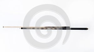 Billiard cues on a white background. Parts of a billiard cue close-up. Live photos of a billiard cue. The Art of Billiards in