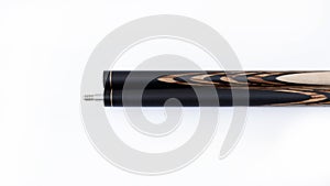 Billiard cues on a white background. Parts of a billiard cue close-up. Live photos of a billiard cue. The Art of Billiards in