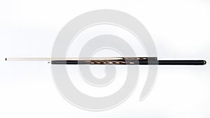 Billiard cues on a white background. Parts of a billiard cue close-up. Live photos of a billiard cue. The Art of Billiards in