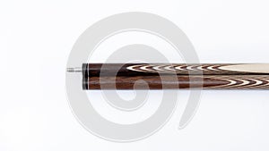 Billiard cues on a white background. Parts of a billiard cue close-up. Live photos of a billiard cue. The Art of Billiards in