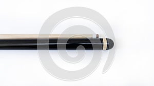 Billiard cues on a white background. Parts of a billiard cue close-up. Live photos of a billiard cue. The Art of Billiards in