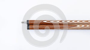 Billiard cues on a white background. Parts of a billiard cue close-up. Live photos of a billiard cue. The Art of Billiards in