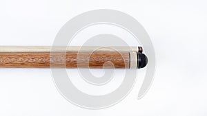 Billiard cues on a white background. Parts of a billiard cue close-up. Live photos of a billiard cue. The Art of Billiards in