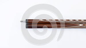 Billiard cues on a white background. Parts of a billiard cue close-up. Live photos of a billiard cue. The Art of Billiards in