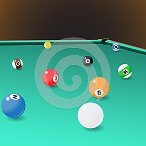Billiard game balls position on a pool table