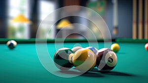 Billiard game, Billiard balls in a green pool table