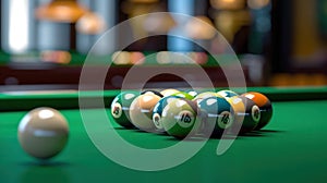 Billiard game, Billiard balls in a green pool table