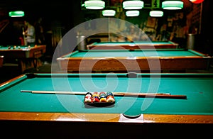 Billiard game- snooker balls on green table