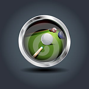 Billiard game, steely rounded badge icon. For Ui Game.