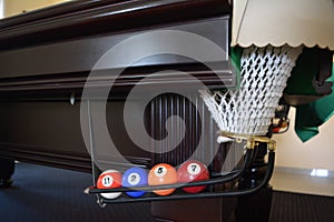 Billiard pocket with bright colored billiard balls