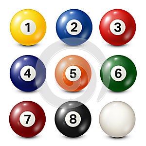 Billiard,pool balls collection for snooker. White background. Vector illustration.