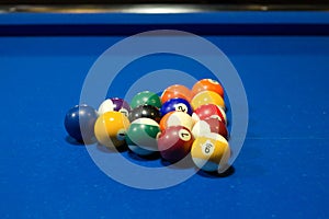 Billiard pool game balls in starting triangular position