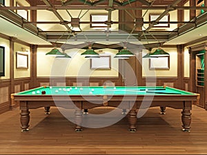 Billiard room in classical style with wooden decoration