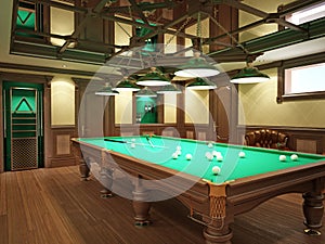 Billiard room in classical style with wooden decoration