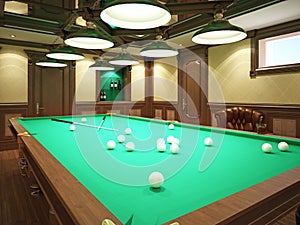 Billiard room in classical style with wooden decoration