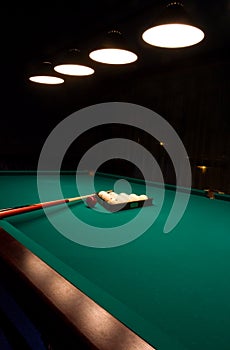 Billiard set on green table