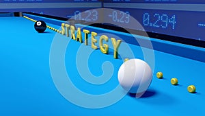 Billiard strategy business concept on blue