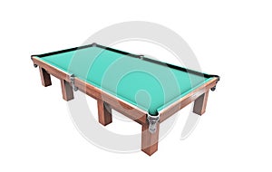 Billiard table with balls and cues isolated on white background 3d render photo