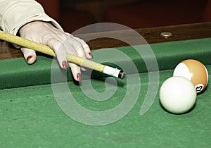 Billiard table balls, green background