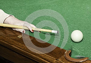 Billiard table balls, green background