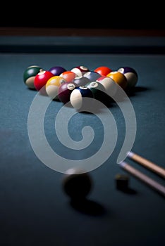 Billiard table with balls isolated. Pool cue game