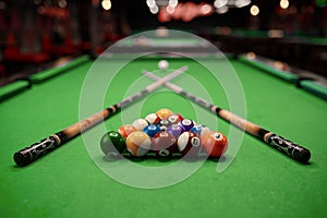 Billiard table with colorful ball