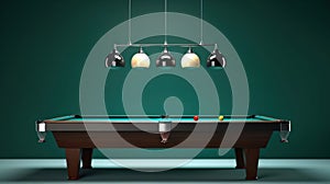 billiard table with lamp and green wall on background