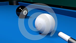 Billiard table with the white ball and the black eight