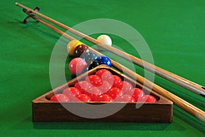 Billiards balls and sticks